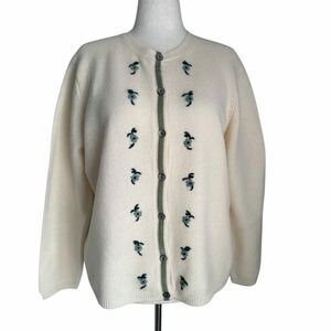 Sonoma Genuine Lambswool Cardigan Sweater XL Cream Embroidered Made in Australia